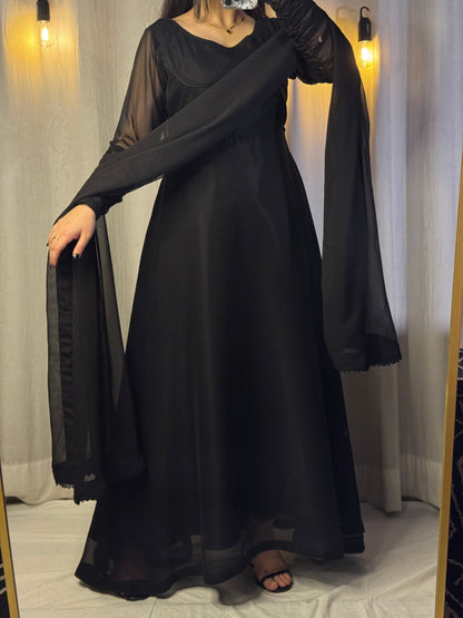 Heavy Flare Black Maxi Dress