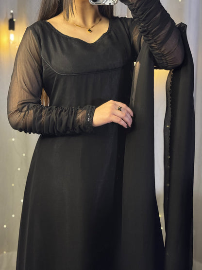 Heavy Flare Black Maxi Dress