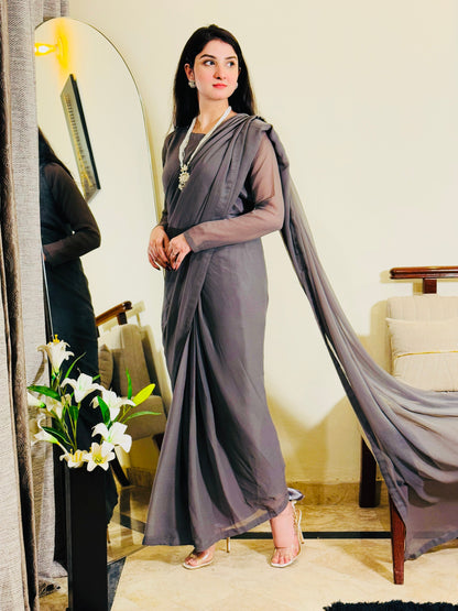 Elegant Grey Chiffon Saree