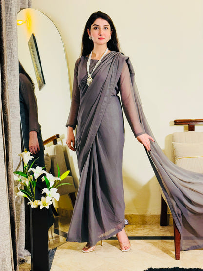 Elegant Grey Chiffon Saree