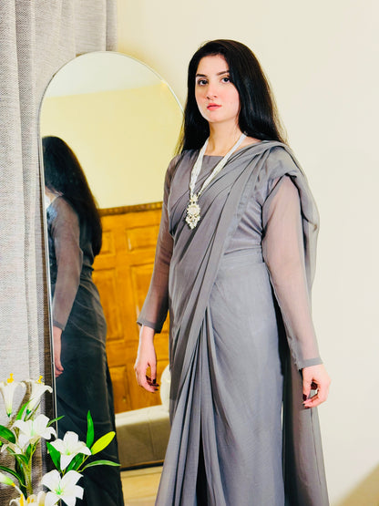 Elegant Grey Chiffon Saree