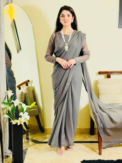 Elegant Grey Chiffon Saree
