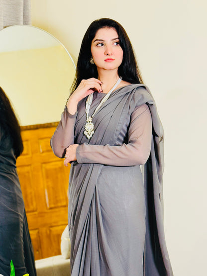 Elegant Grey Chiffon Saree
