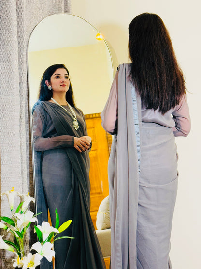 Elegant Grey Chiffon Saree