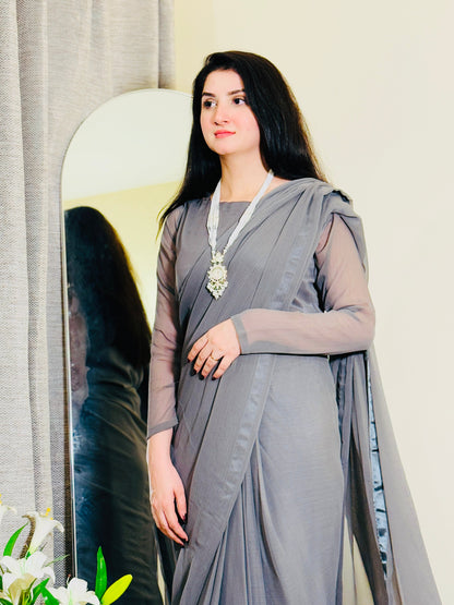 Elegant Grey Chiffon Saree