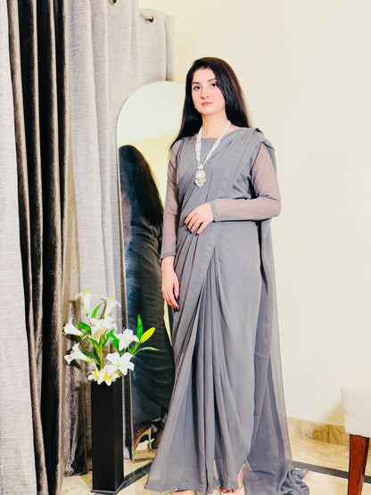 Elegant Grey Chiffon Saree
