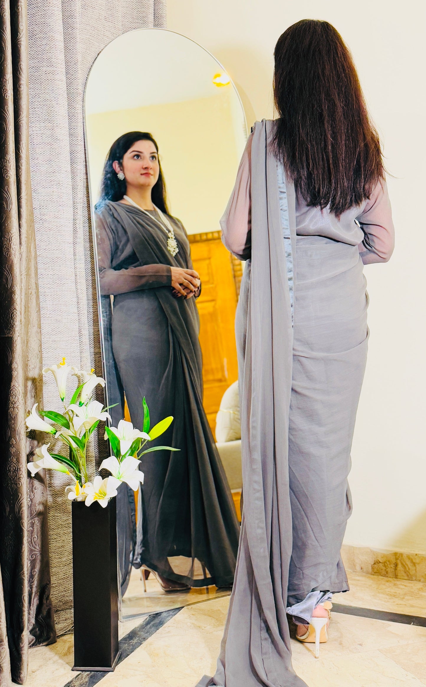 Elegant Grey Chiffon Saree