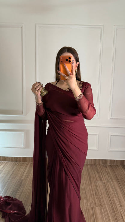 Luxury Embroidered Chiffon Saree – Party Wear
