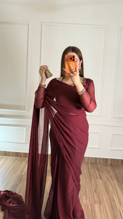 Luxury Embroidered Chiffon Saree – Party Wear