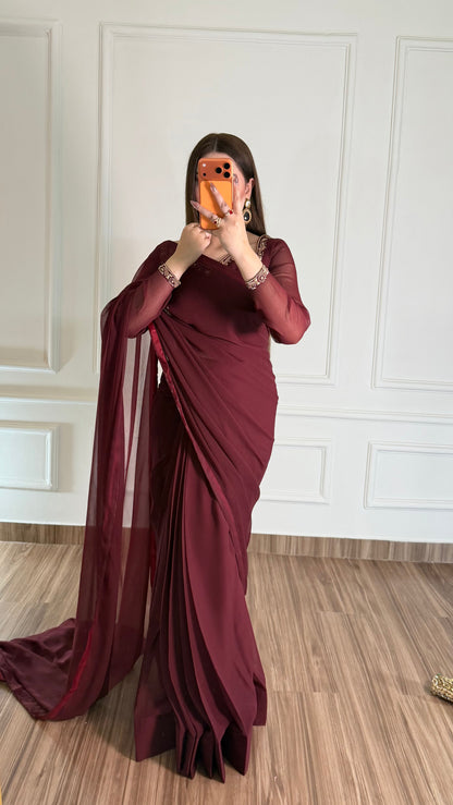 Luxury Embroidered Chiffon Saree – Party Wear