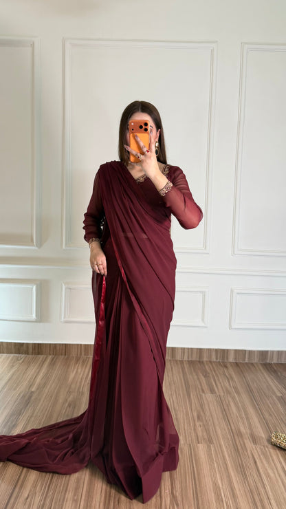 Luxury Embroidered Chiffon Saree – Party Wear