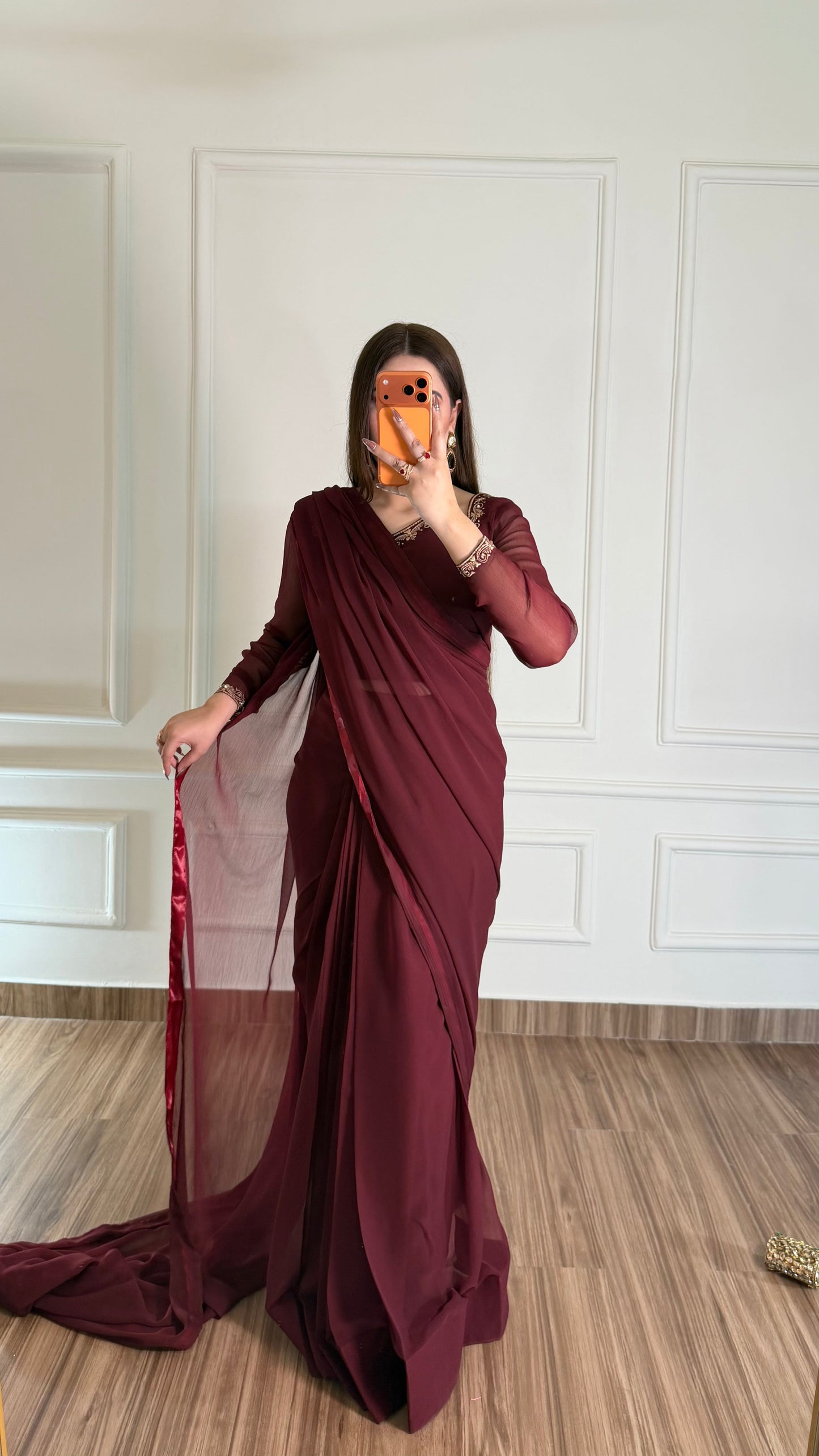 Luxury Embroidered Chiffon Saree – Party Wear