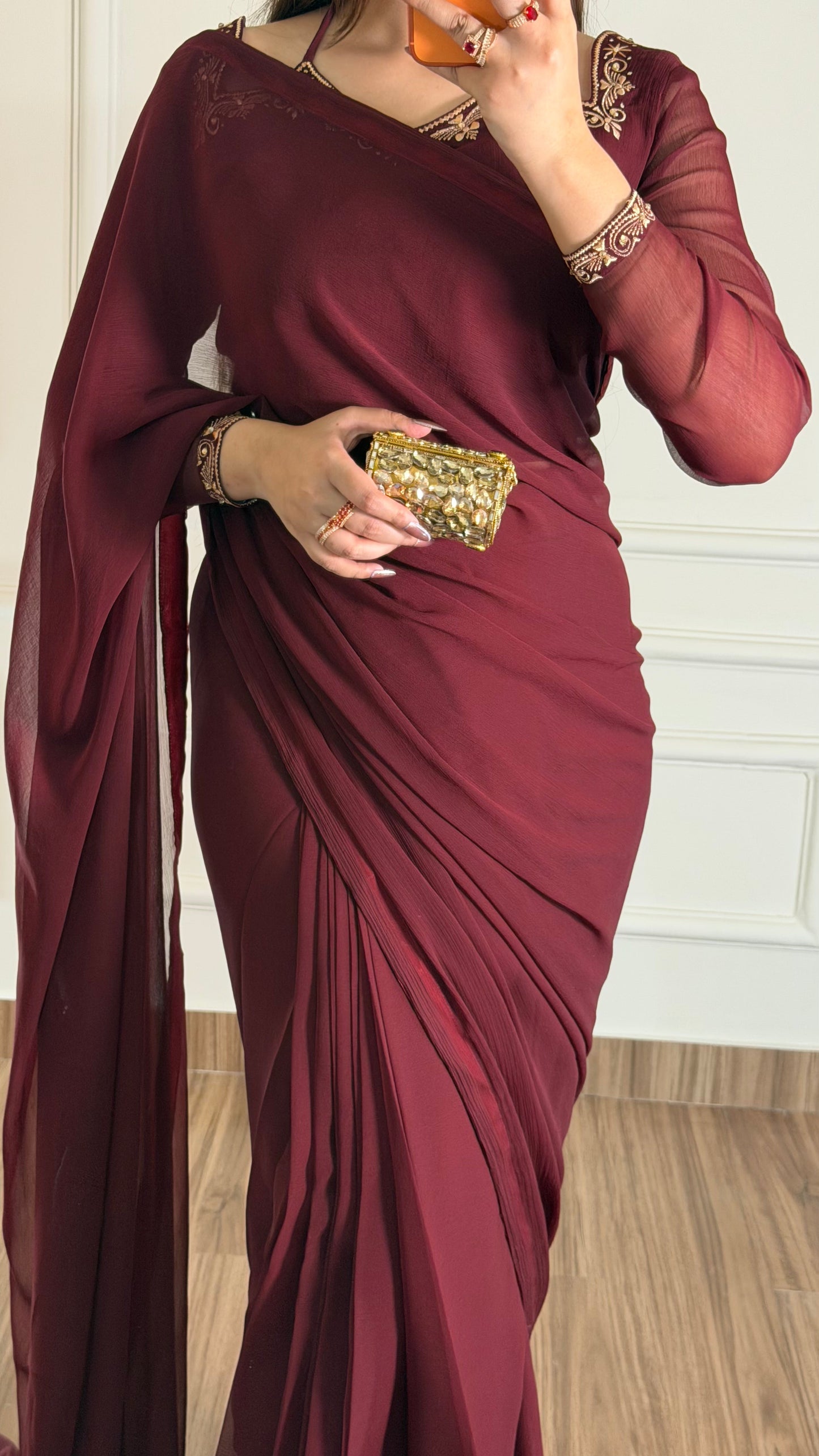 Luxury Embroidered Chiffon Saree – Party Wear
