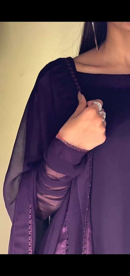 Elegant Purple Chiffon Long Dress with Dupatta