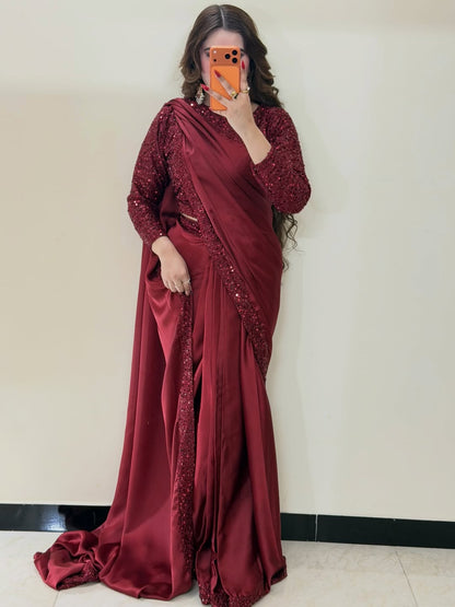 Premium Maroon Sequin Silk Saree