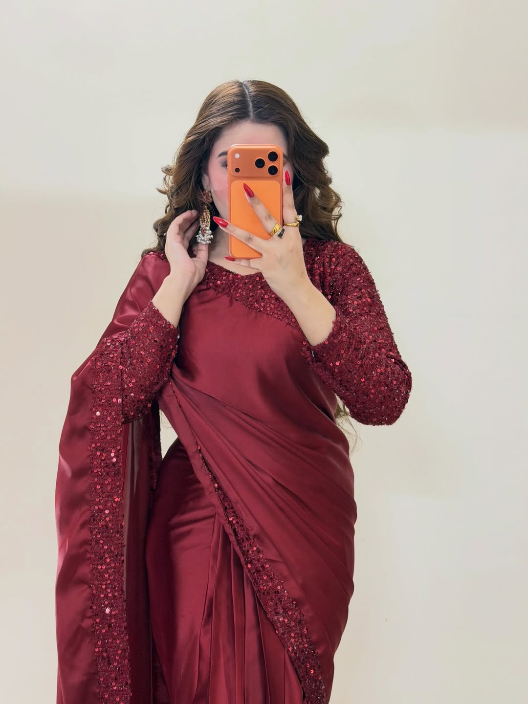 Premium Maroon Sequin Silk Saree