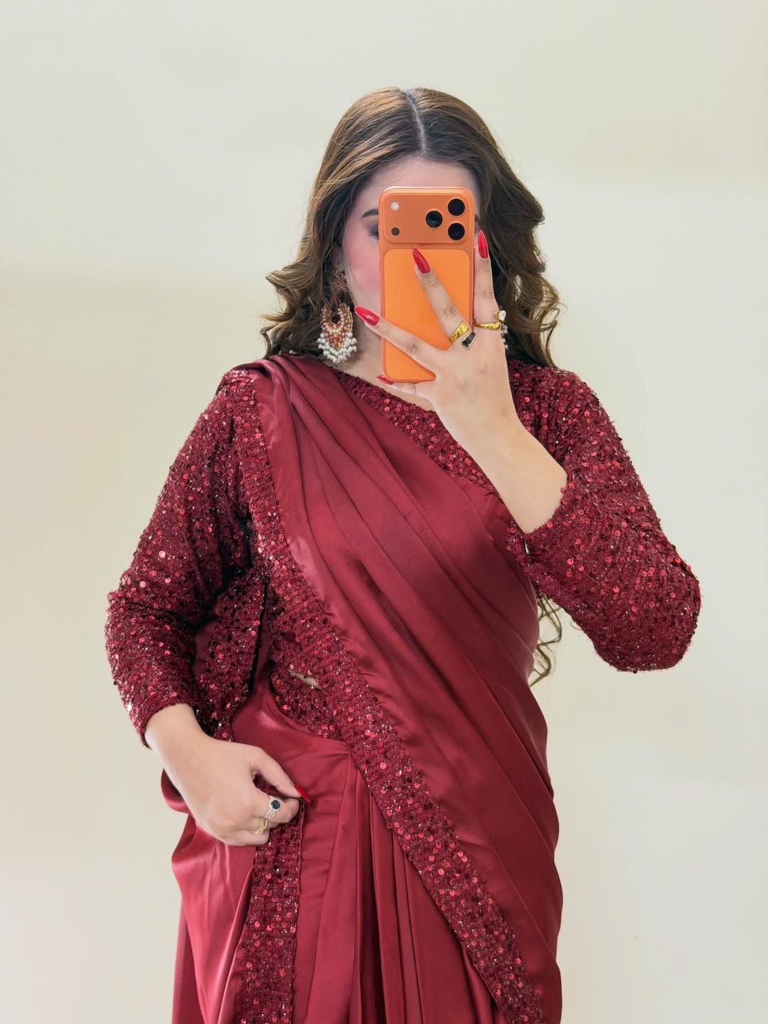 Premium Maroon Sequin Silk Saree