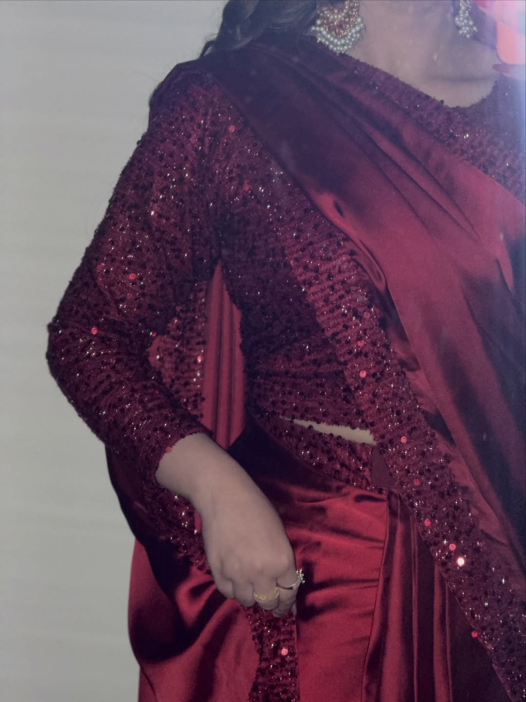 Premium Maroon Sequin Silk Saree