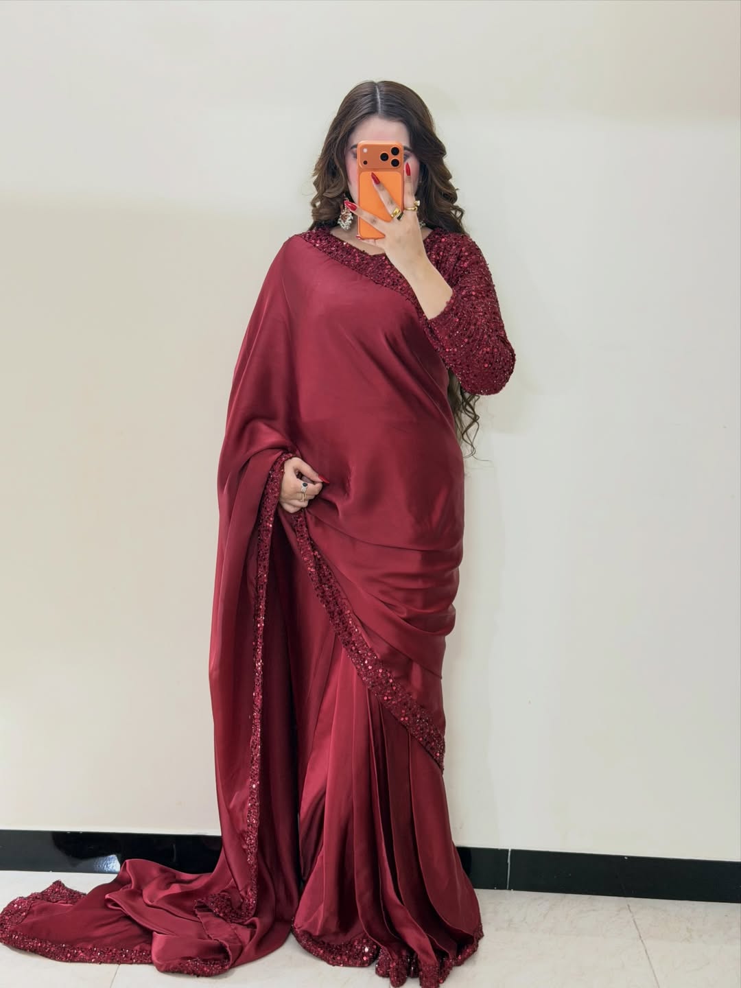 Premium Maroon Sequin Silk Saree