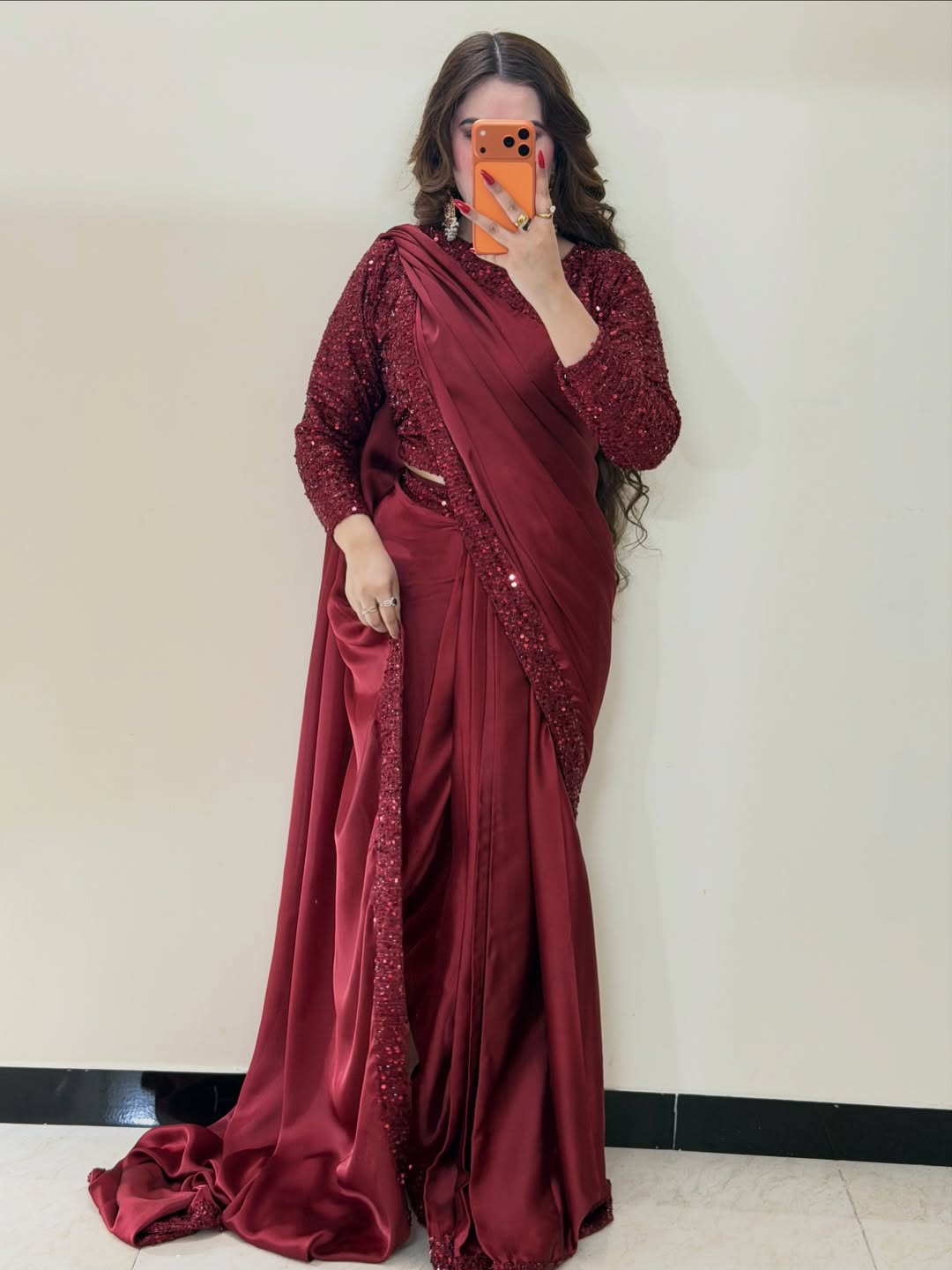 Premium Maroon Sequin Silk Saree