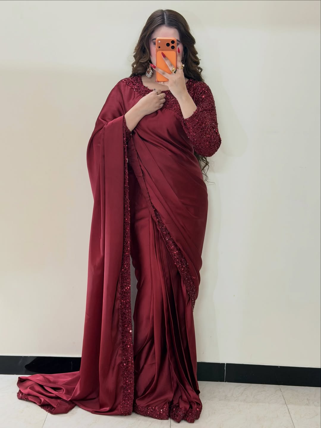 Premium Maroon Sequin Silk Saree