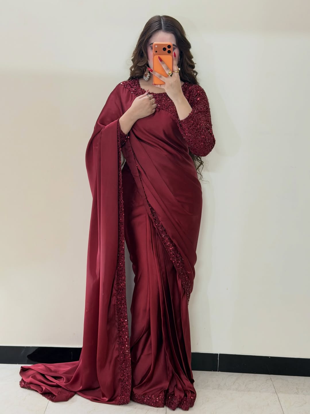 Premium Maroon Sequin Silk Saree