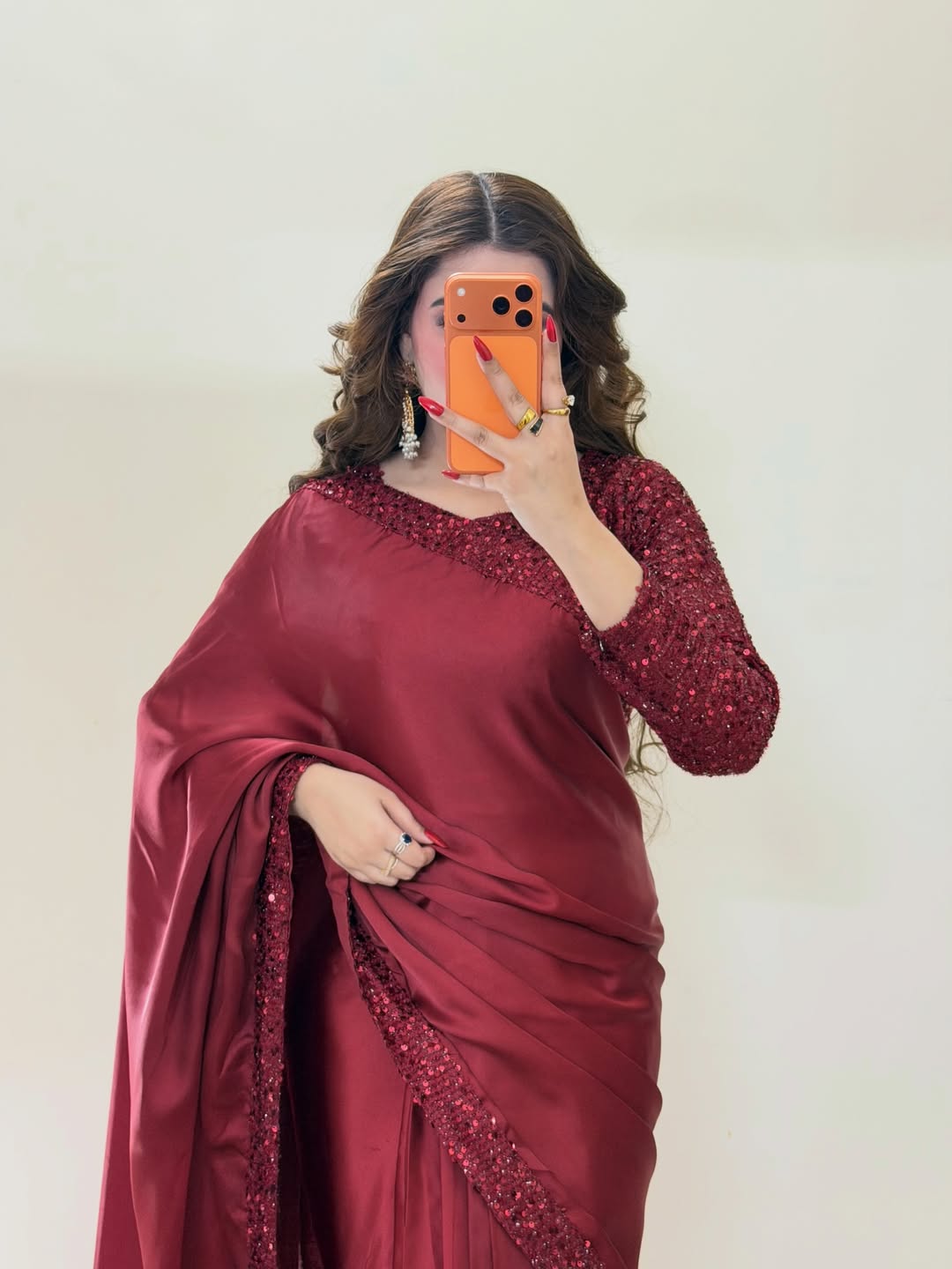Premium Maroon Sequin Silk Saree