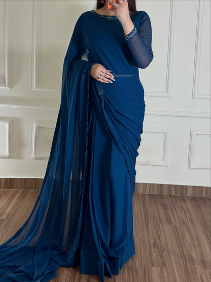 Hania Stitched Chiffon Saree