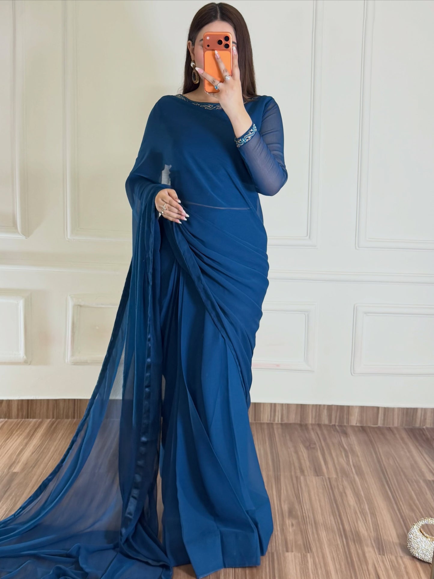 Hania Stitched Chiffon Saree