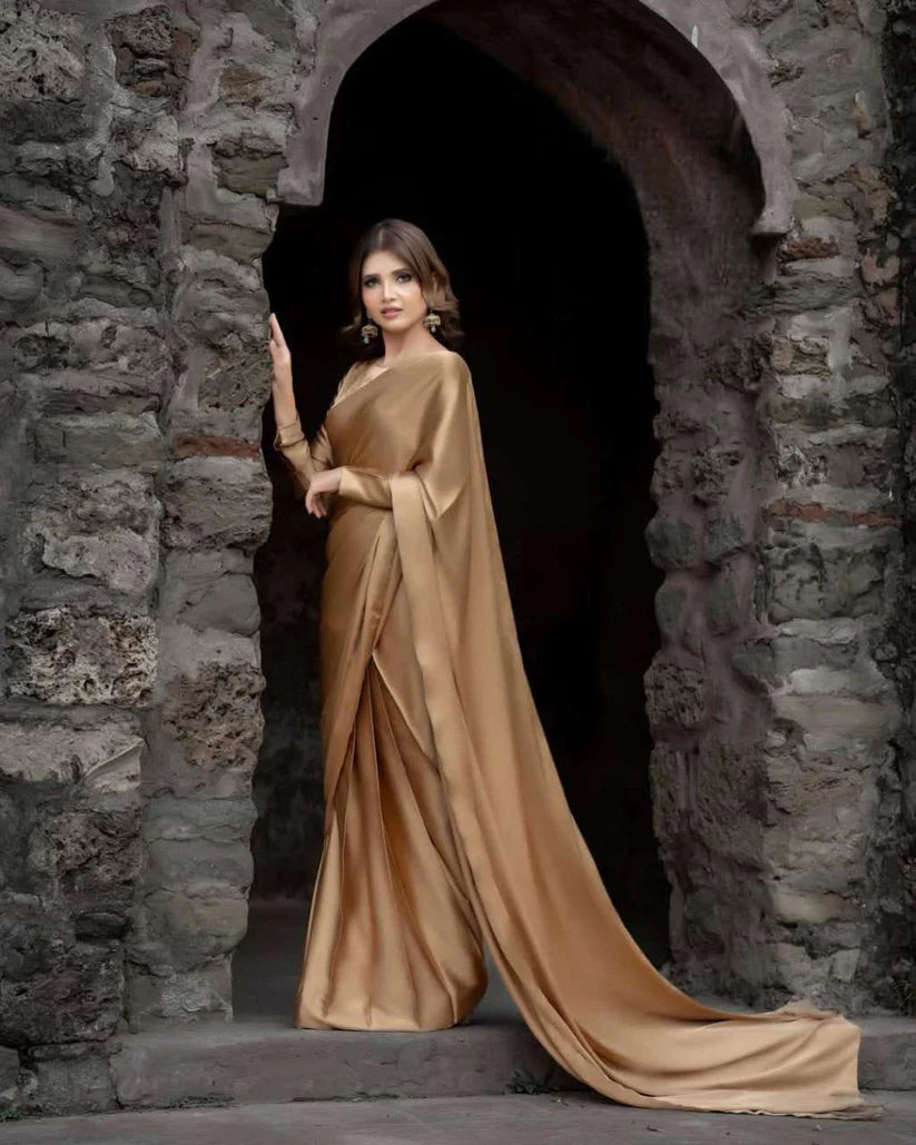 Classical Plain Silk Saree Stitched