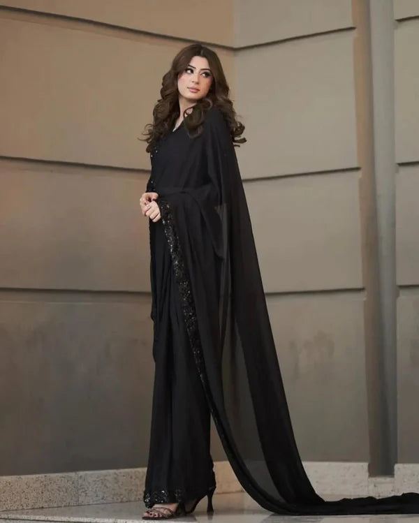 Premium Black Sequin Chiffon Saree
