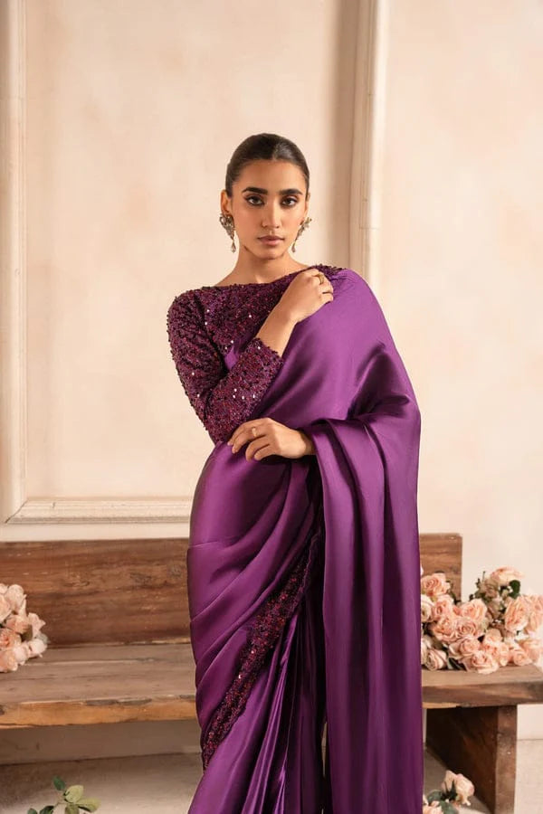 Premium Purple Silk Sequin Saree