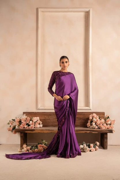 Premium Purple Silk Sequin Saree