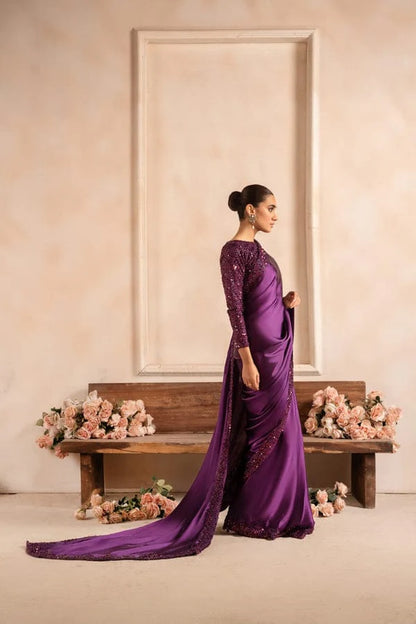Premium Purple Silk Sequin Saree