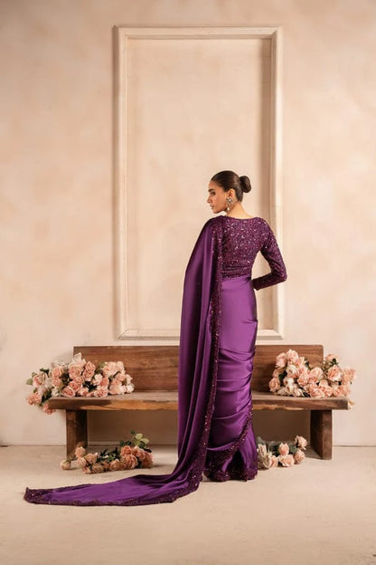 Premium Purple Silk Sequin Saree