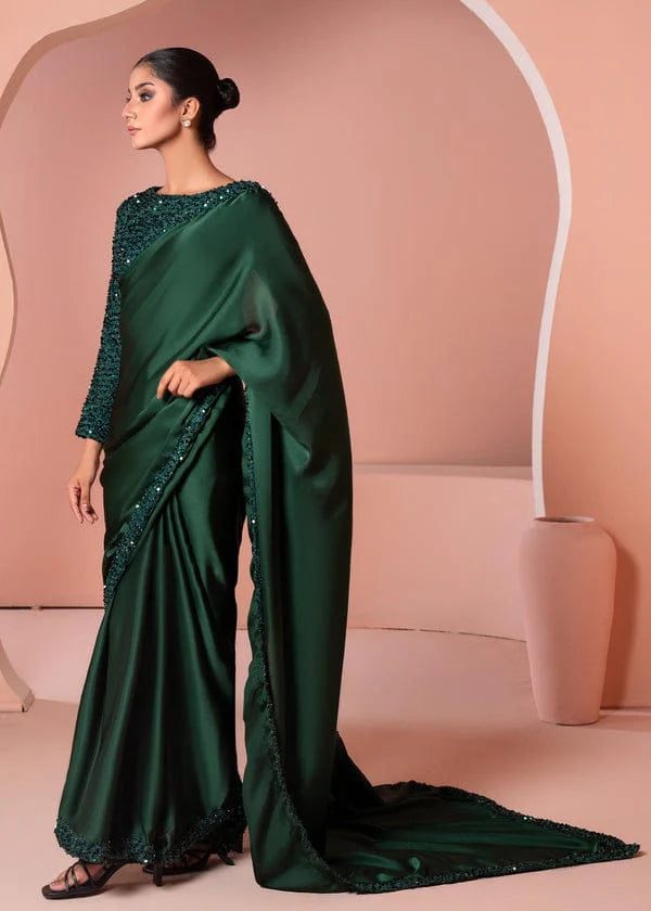 Premium Green Sequin Silk Saree