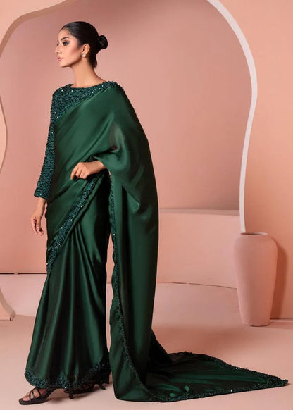 Premium Green Sequin Silk Saree