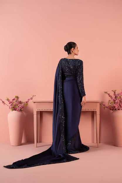 Stitched Sequin Silk Saree