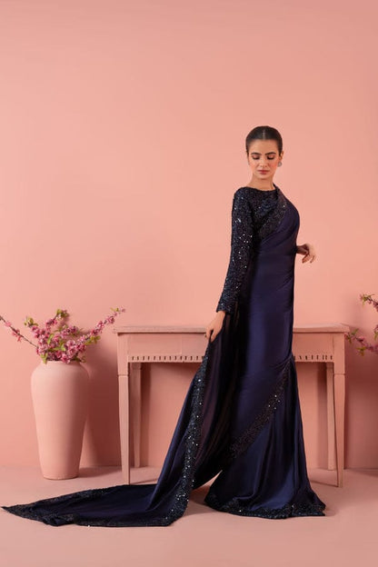 Stitched Sequin Silk Saree