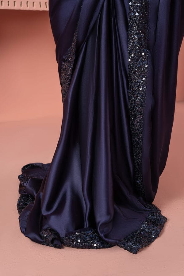 Stitched Sequin Silk Saree