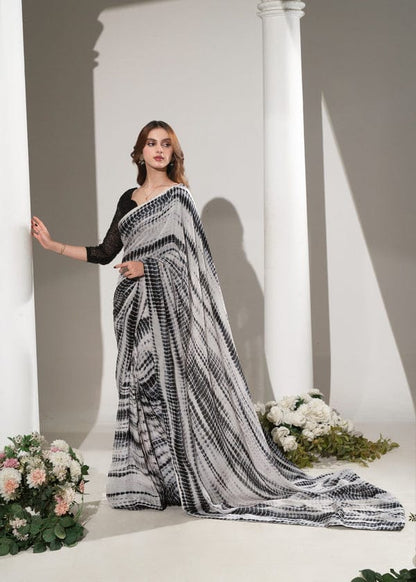 Premium Saree Black & White Printed