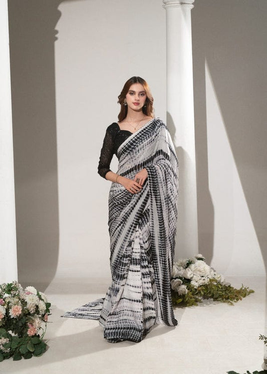 Premium Saree Black & White Printed