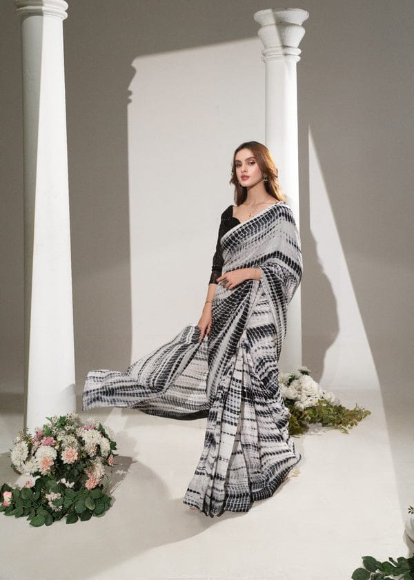 Premium Saree Black & White Printed