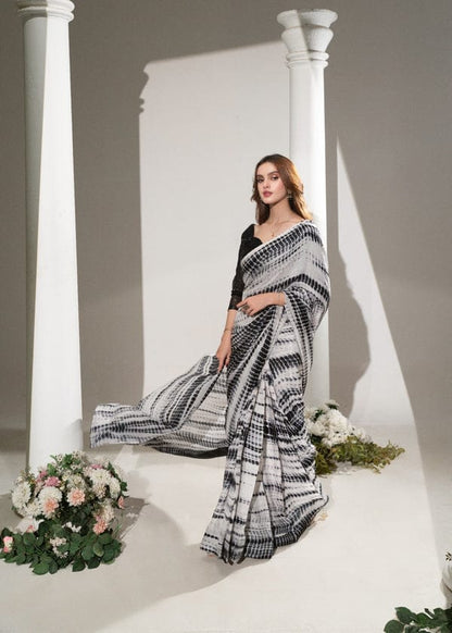 Premium Saree Black & White Printed