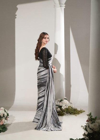 Premium Saree Black & White Printed