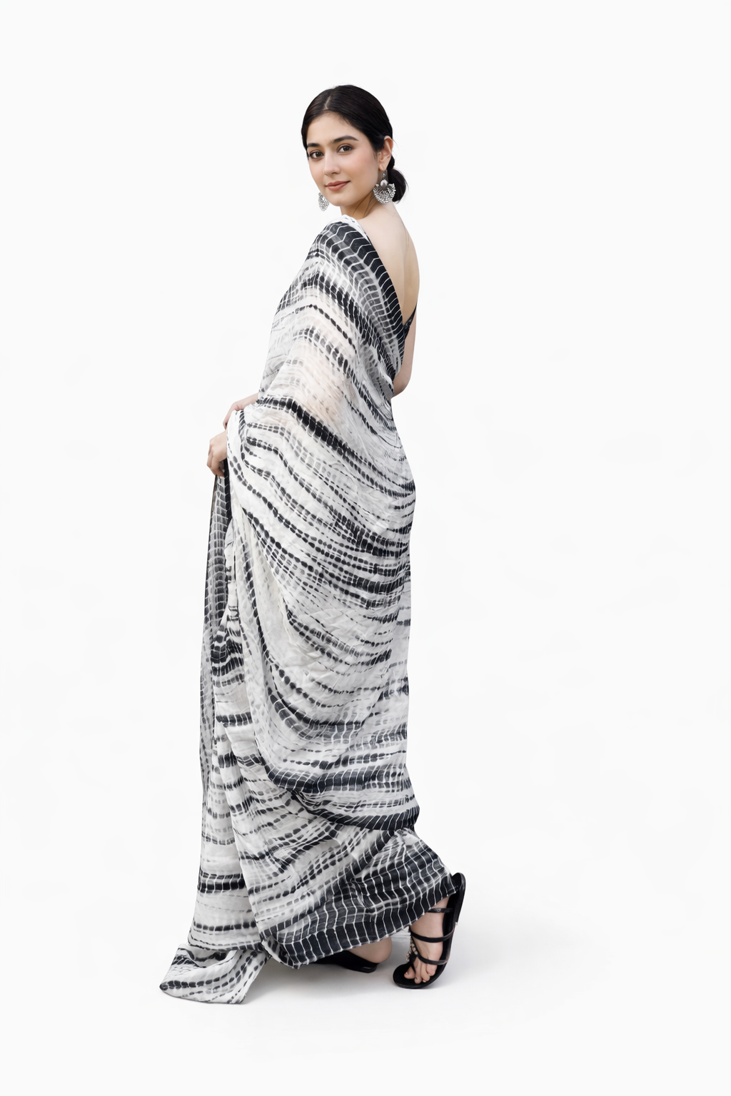 Premium Black & White Printed Saree