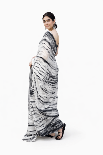 Premium Black & White Printed Saree